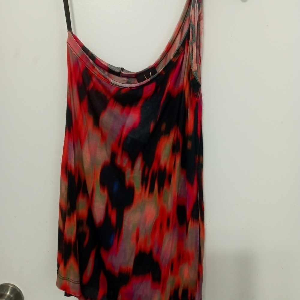 W by Wenjie One Shoulder Tie Dye Look Lightweight Blouse